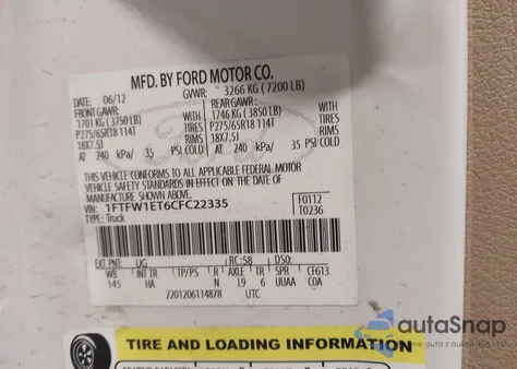 2012 Ford F-150 Lariat из США, поврежденный, VIN 1FTFW1ET6CFC22335